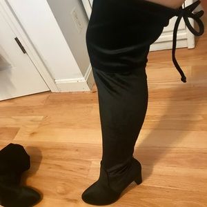 Black Velvet Thigh High 4” boots